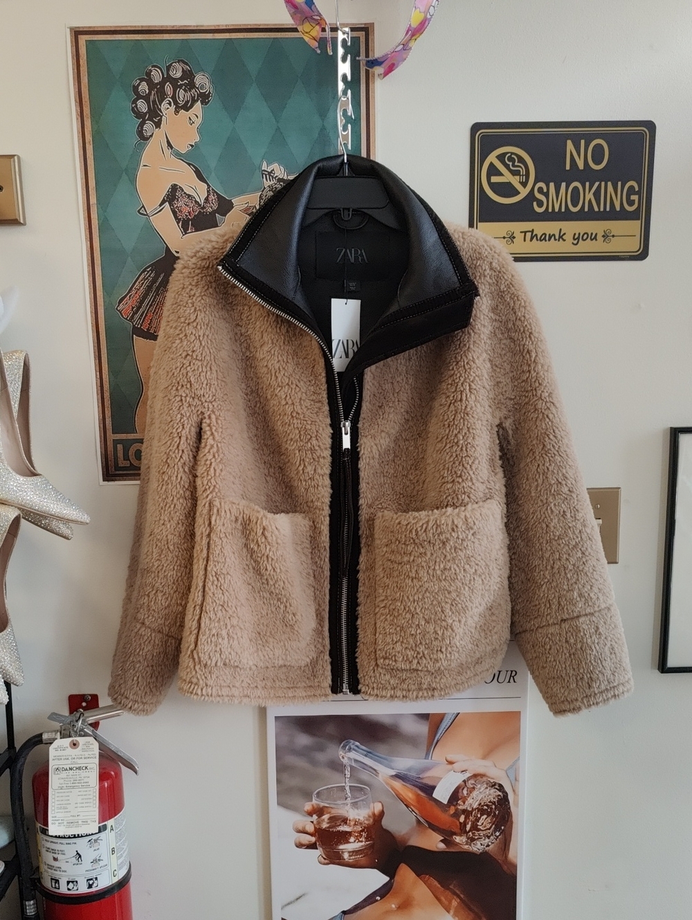Zara Women Tan Faux Sherpa Puffer Jacket